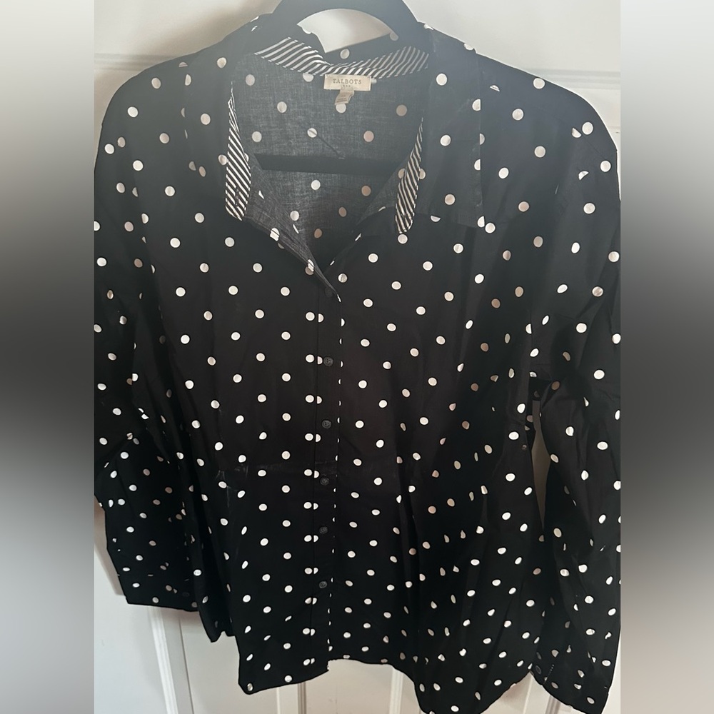 NWT- Talbots Black and White Polka Dot Shirt